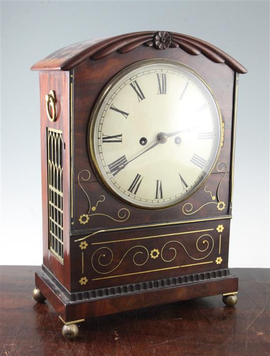 A Regency brass inset mahogany bracket clock, 16.75in.